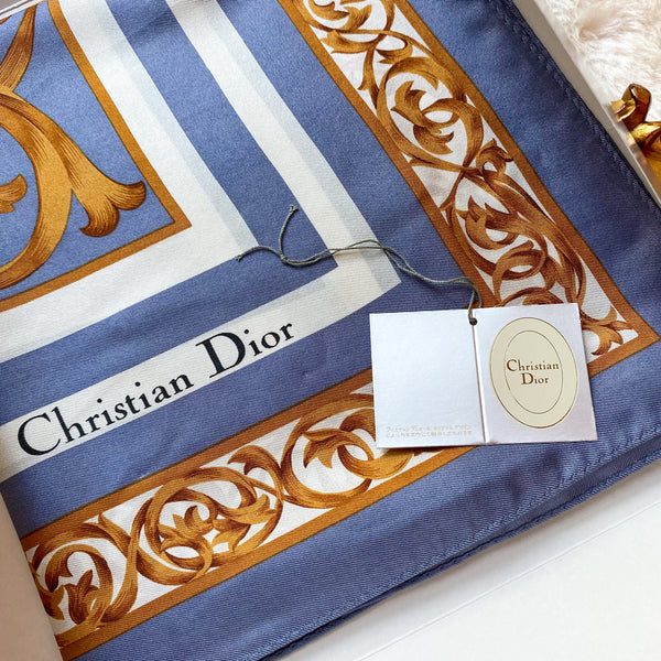 Vintage Dior Silk Scarf With Original Box - Dutch Blue