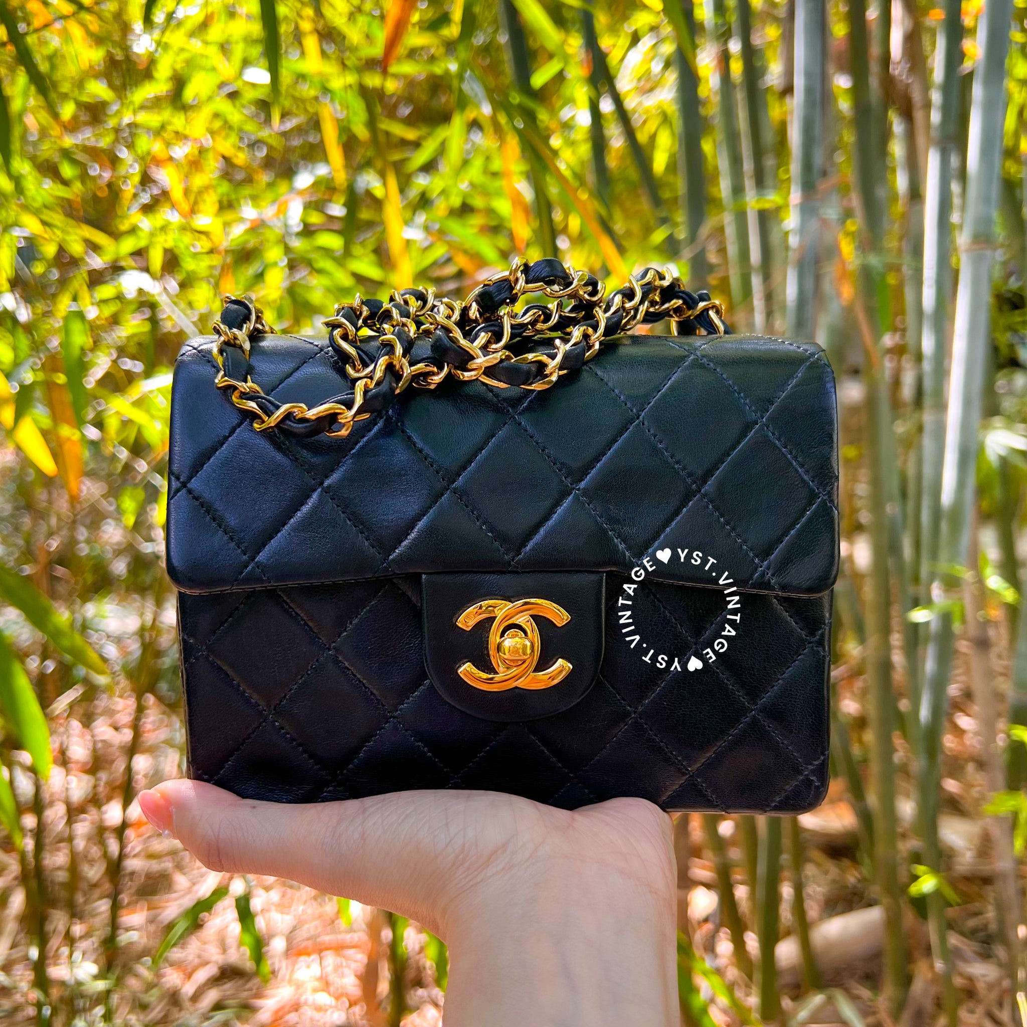 Vintage Chanel Mini Square Flap Bag - Black x Gold