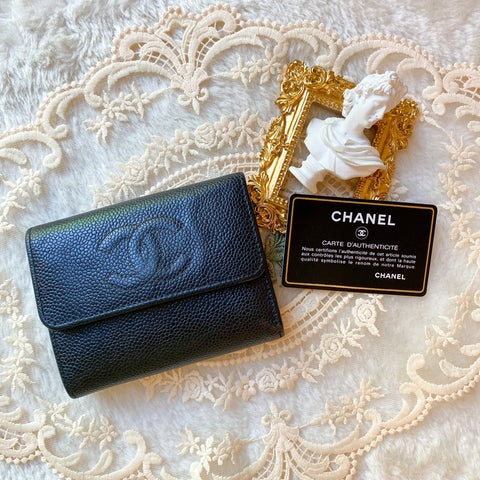 Vintage Chanel Caviar Coco Short Wallet - Black