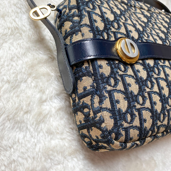 Vintage Dior Oblique Round Shoulder Bag - Navy