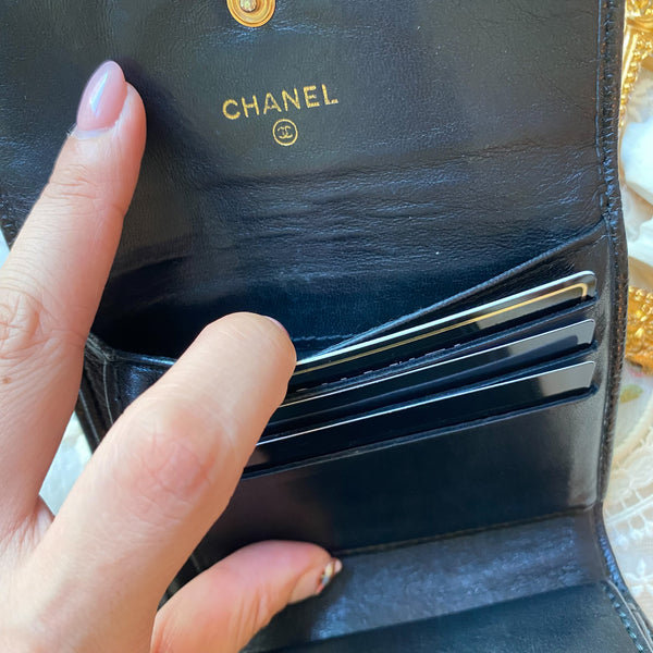 Vintage Chanel Caviar Coco Short Wallet - Black