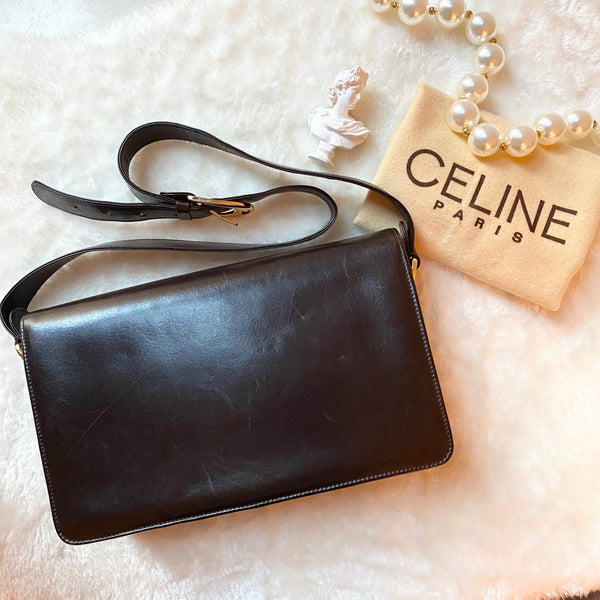 Vintage CELINE Horse Carriage Shoulder Bag - Dark Brown