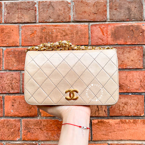 Vintage Chanel Mini Flap Bag - Light Beige x Gold (Code: 038700)