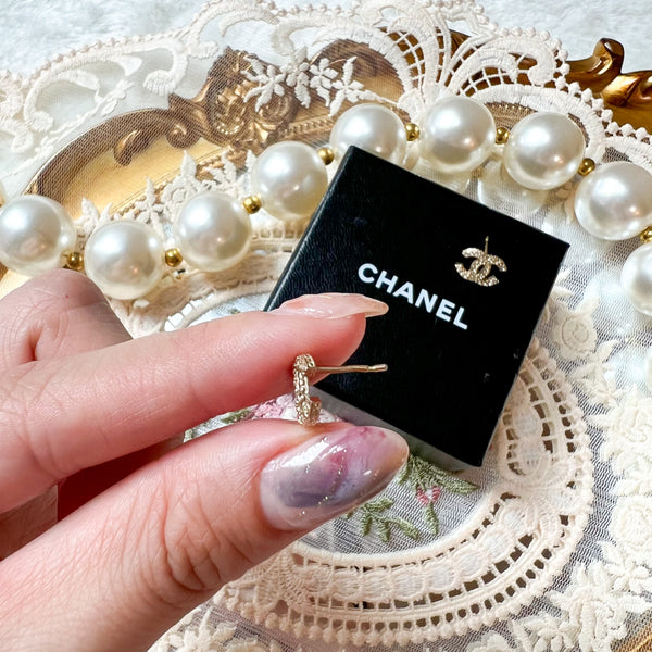 Vintage Chanel Champagne Gold Metal and Rhinestone Coco Mark Earrings